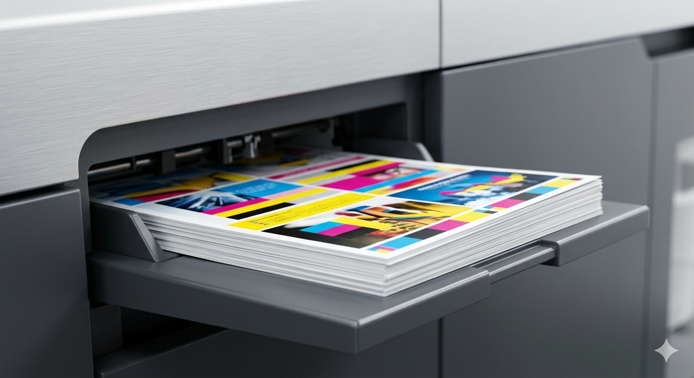 Professional digital printing machine producing colour prints