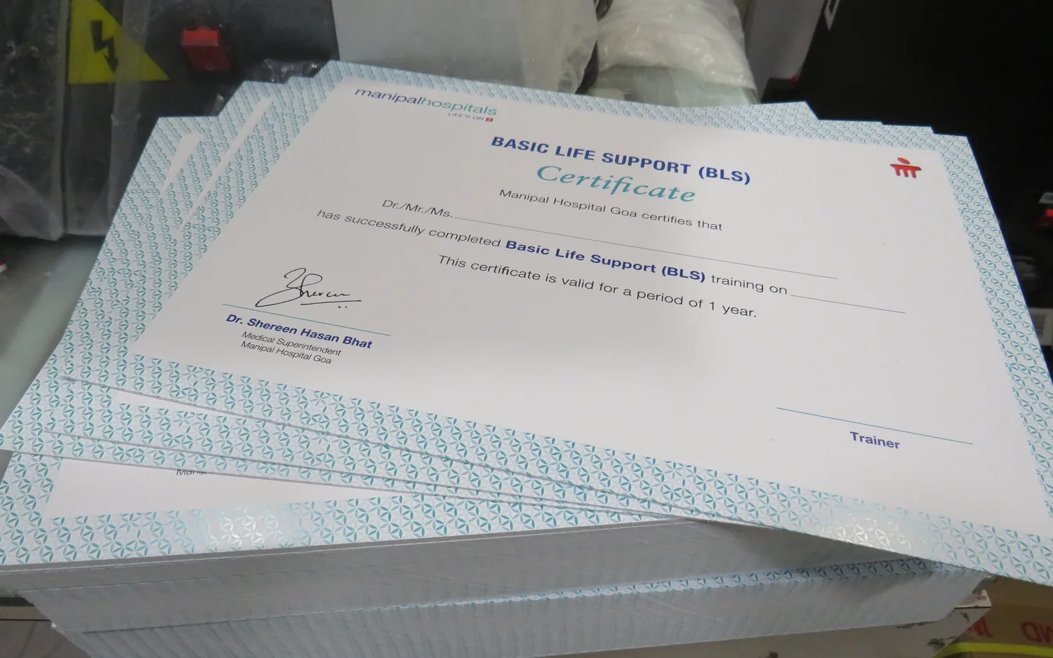 Finished paper stack and certificates